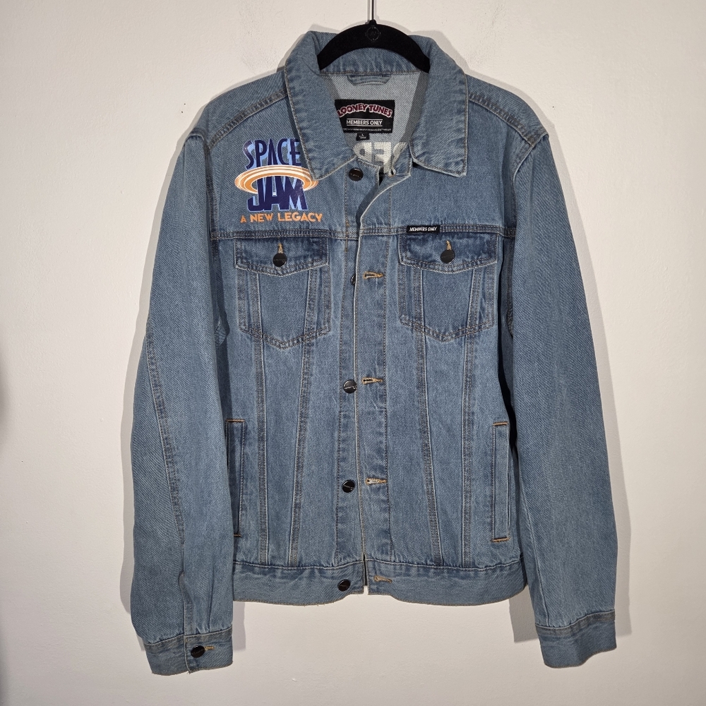 Looney Tunes Members Only Space Jam Large Denim Blue Jean Jacket Basketball